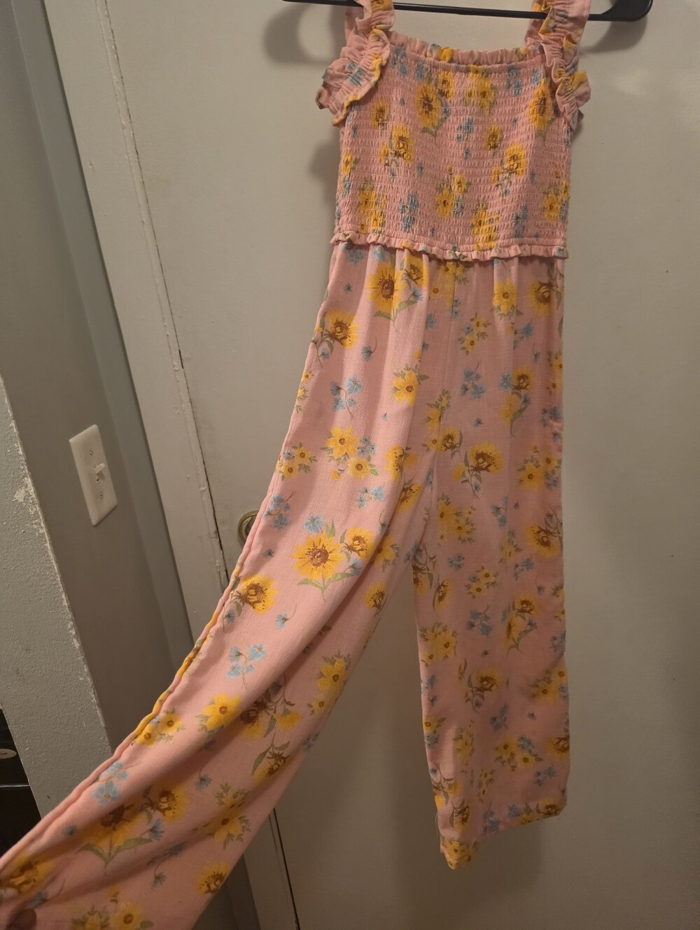 Old Navy Pink Floral Smocked Romper with Ruffled Straps